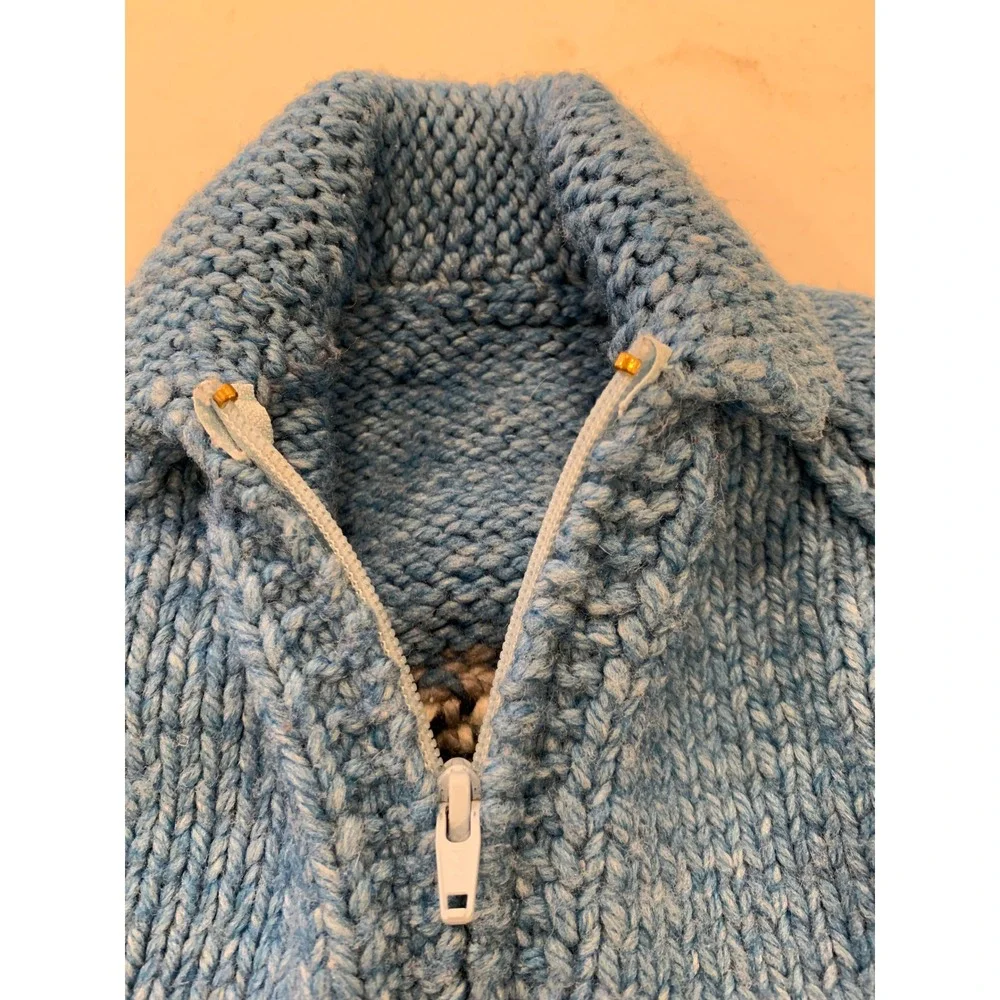 60s VTG Mary Maxim Rare‎ Hand Knit Wool Skunk Cardigan Kids 2T-3T Cowichan-style
